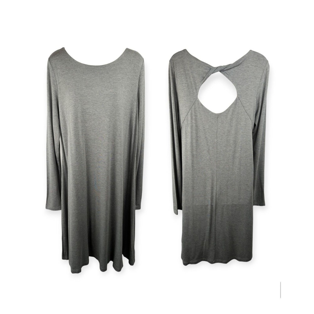 A Pea In The Pod Maternity Swing Dress Gray Cut Out Back Stretch Slimming l/s L
